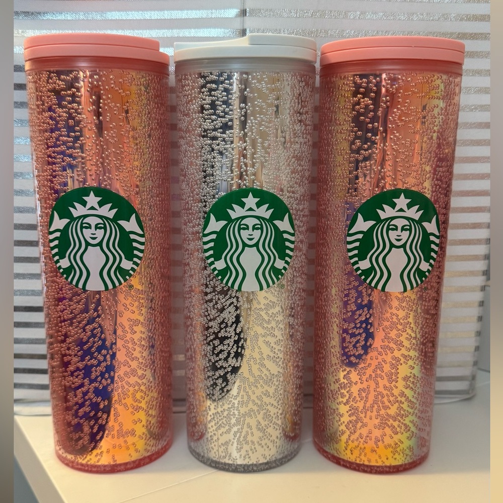 3 Starbucks Holiday 2020 Bubble Pink Silver Tumbler (BUNDLE OF 3)
